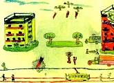 Child's drawing of air raid