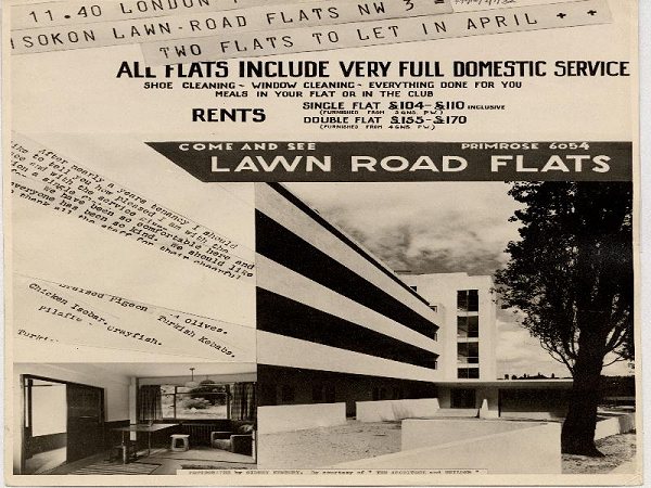 Lawn Road Flats advertisement: 'Come and see Lawn Road Flats, Primrose 6054. All Flats Include Very Full Domestic Service'