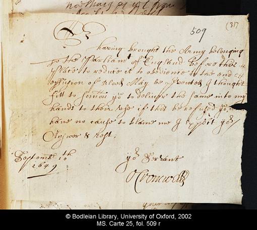 Cromwell's summons, 1649 [image copyright © Bodleian Library, University of Oxford]