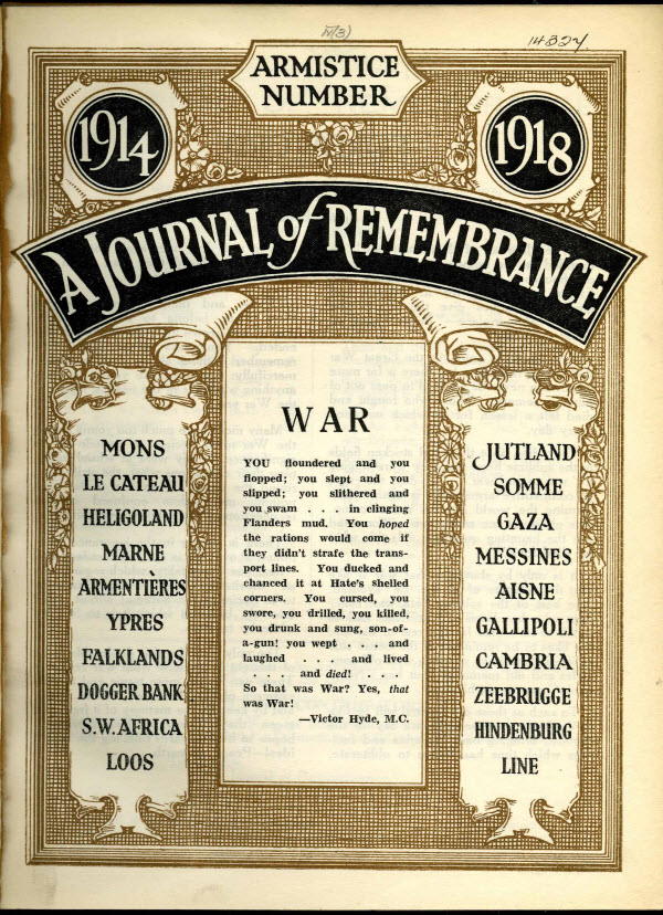 Journal to celebrate Armistice Day