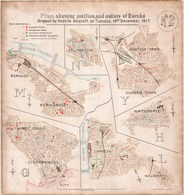 Plan of bombs dropped, 1917