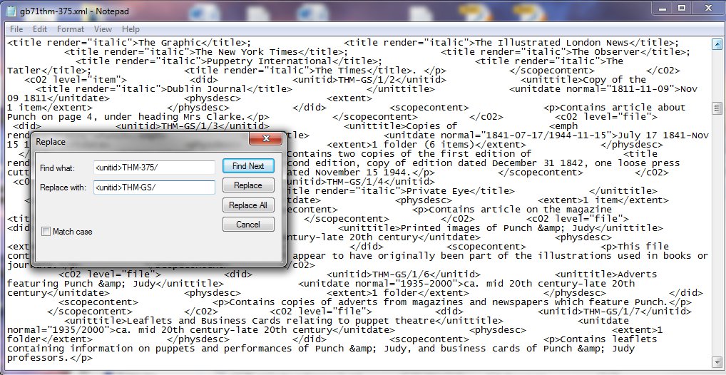 XML with find/replace dialogue box